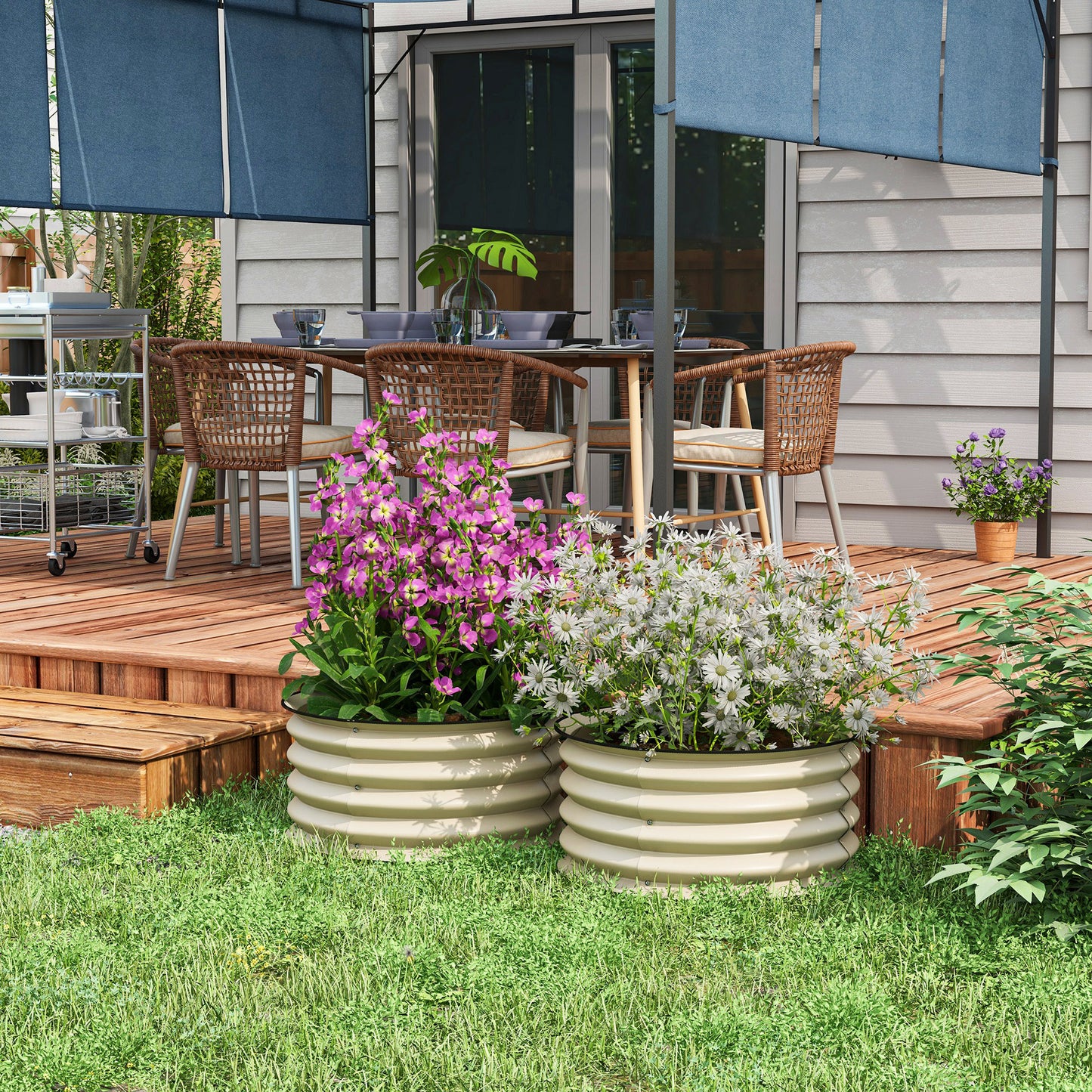 Set of 2 Raised Garden Bed with Safety Edging, Cream White