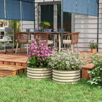 Set of 2 Raised Garden Bed with Safety Edging, Cream White