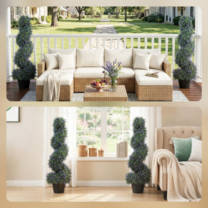 Artificial Lavender Topiary Tree with 315 Leaves and 315 Flowers, Set of 2