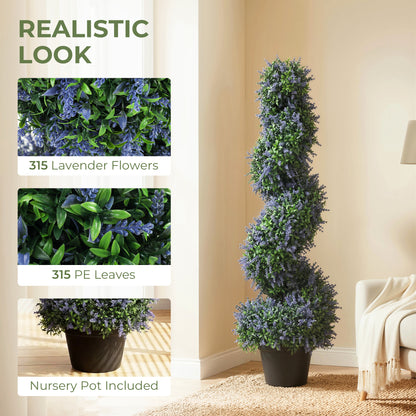 Artificial Lavender Topiary Tree with 315 Leaves and 315 Flowers, Set of 2