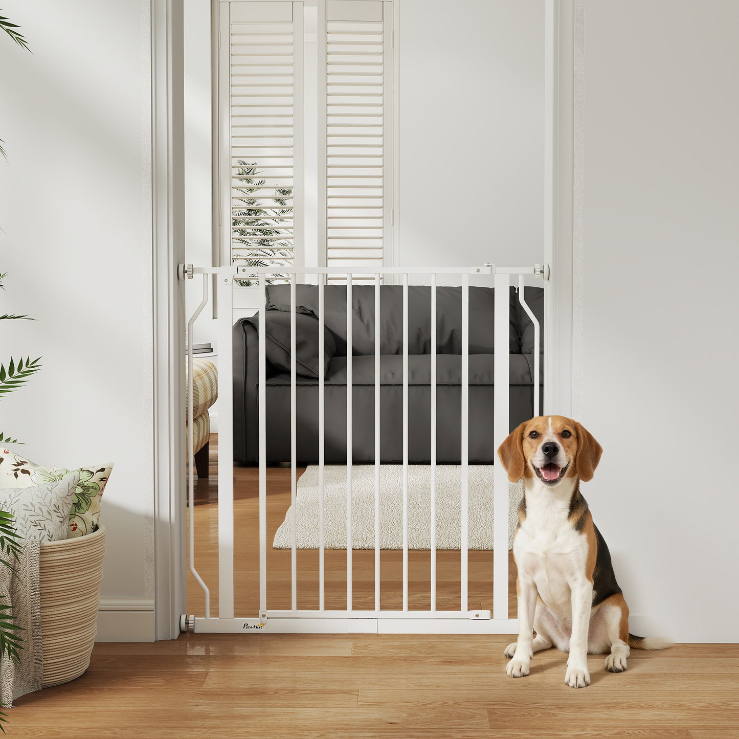 Dog Gate Wide Stair Gate w/ Door Pressure Fit, 75-85W cm, White