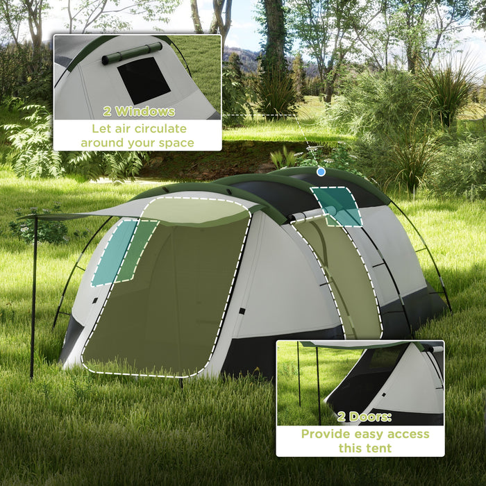 3-4 Man Camping Tent, Family Tunnel Tent, 2000mm Waterproof, Portable with Bag, Green