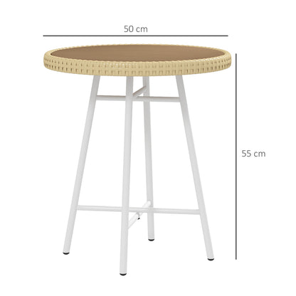 PE Rattan Side Table Natural Wood Finish