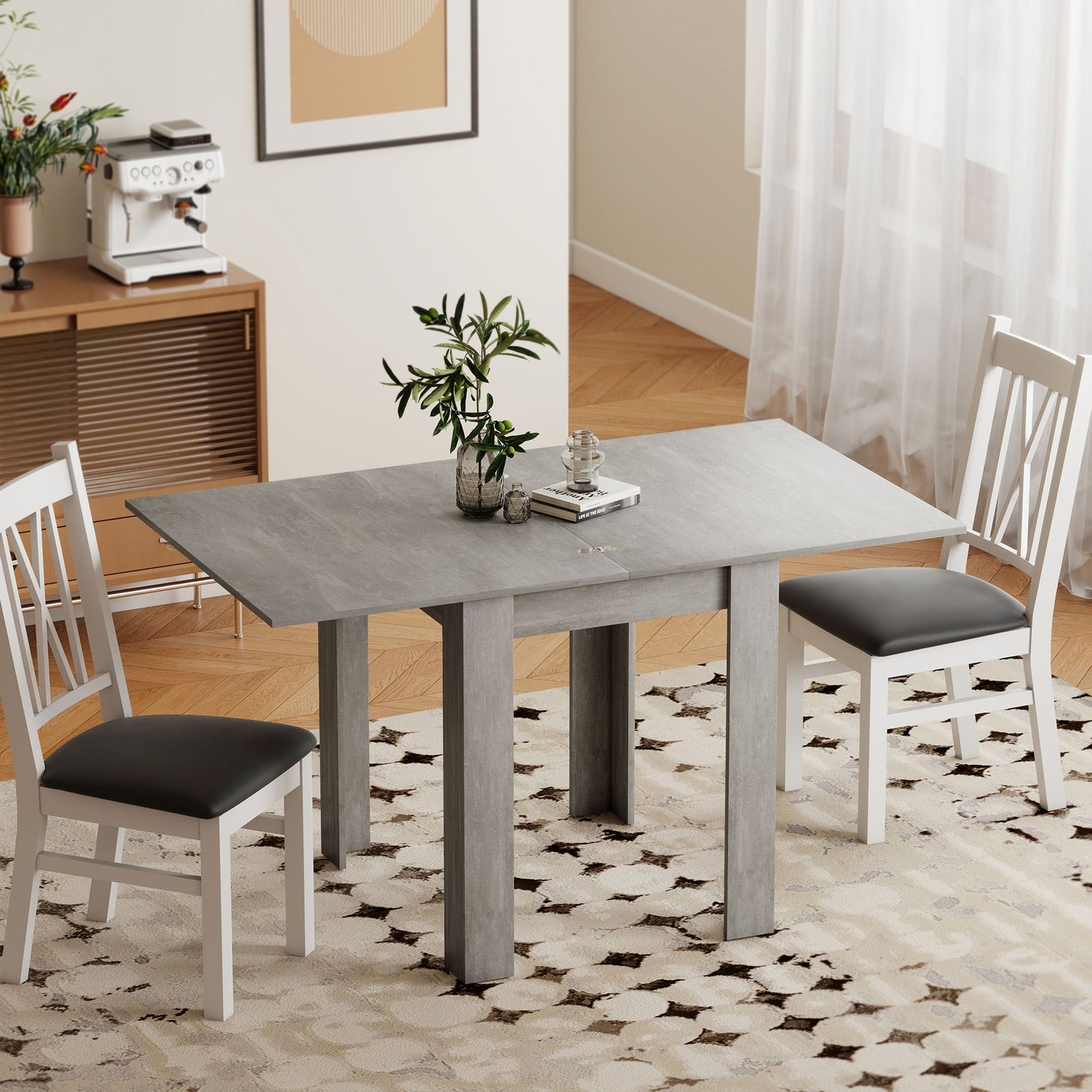 Folding Dining Table for 4-6, Drop Leaf Table for Small Spaces, Grey