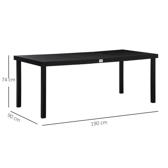 Aluminium Outdoor Garden Dining Table for 8 People, Faux Wood Top, for Garden, Lawn, Patio, 190 x 90 x 74cm, Black