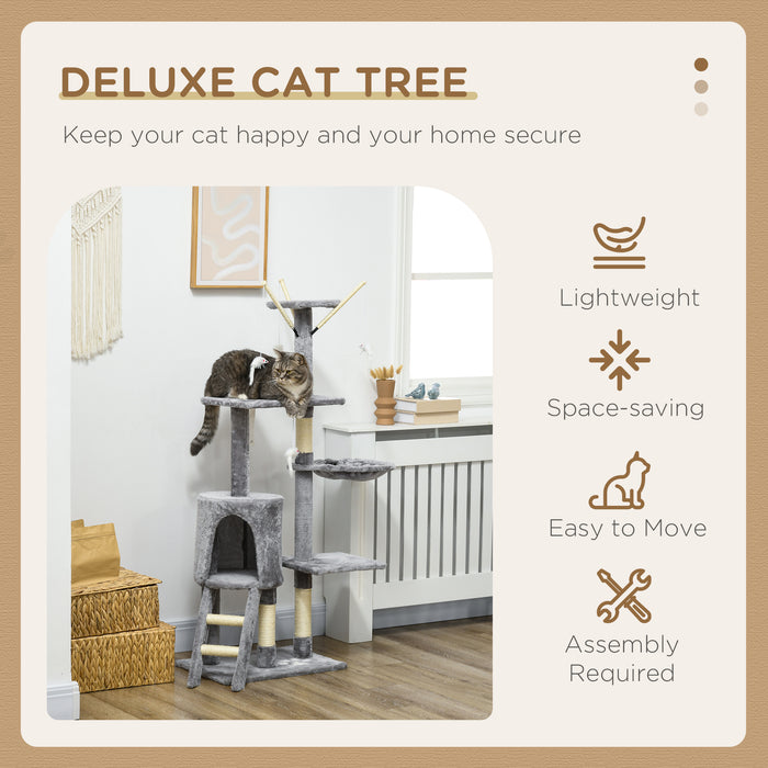 Cat Scratching Post Cat Tree for Indoor Cats Climbing Tower Scratcher w/ Ladder Kitty Activity Centre 135cm Grey