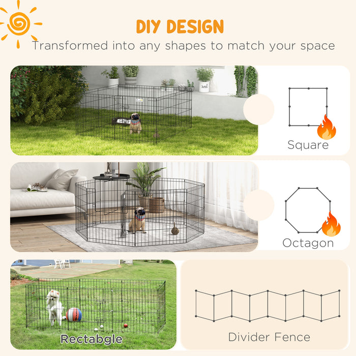 8 Panel Dog Playpen Puppy Pen Rabbits Guinea Metal Crate Pet Cage Run Indoor Outdoor, 61x61 cm