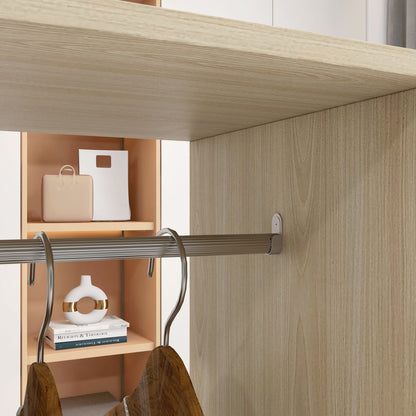 Mobile Double Open Wardrobe w/ Clothes Hanging Rail Colthing Natural