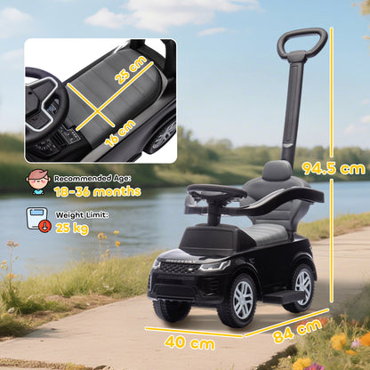 Land Rover Licensed Baby Push Car, 2-in-1 Ride on Car, Black