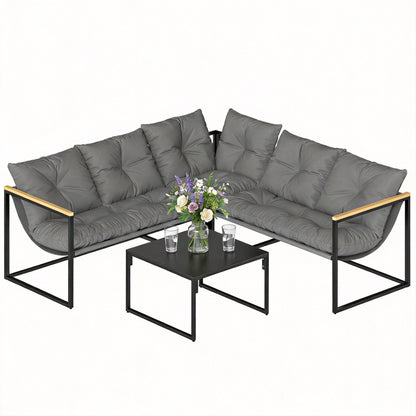 4 Piece Garden Furniture Set with Cushions Coffee Table, Grey