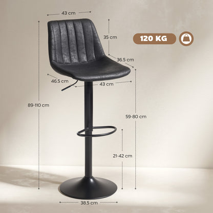 Bar Stools Set of 2 Adjustable Swivel Bar Chairs with Backrest Black