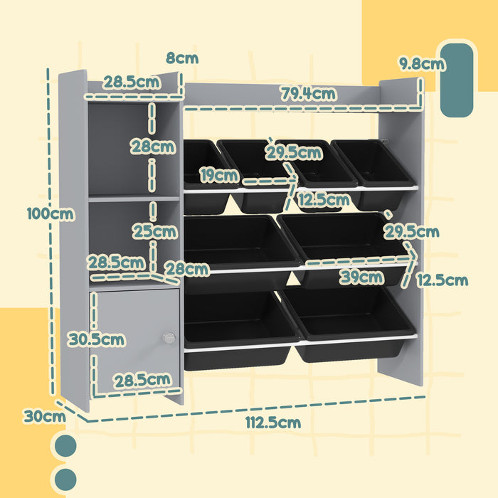 Toy Storage Units, Kids Toy Storage with 8 Removable Bins, Storage Shelves, Cabinet, Toy Organizer for Playroom, Kids Room, Nursery, Grey