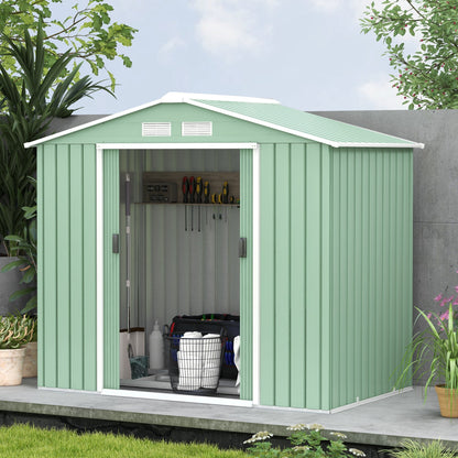 7 x 4ft Garden Shed Storage with Foundation Kit and Vents Light Green