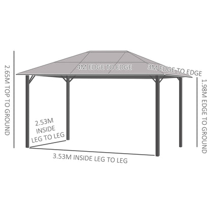 4 x 3(m) Garden Aluminium Gazebo Hardtop Roof Canopy Marquee Party Tent Patio Outdoor Shelter with Mesh Curtains & Side Walls - Grey