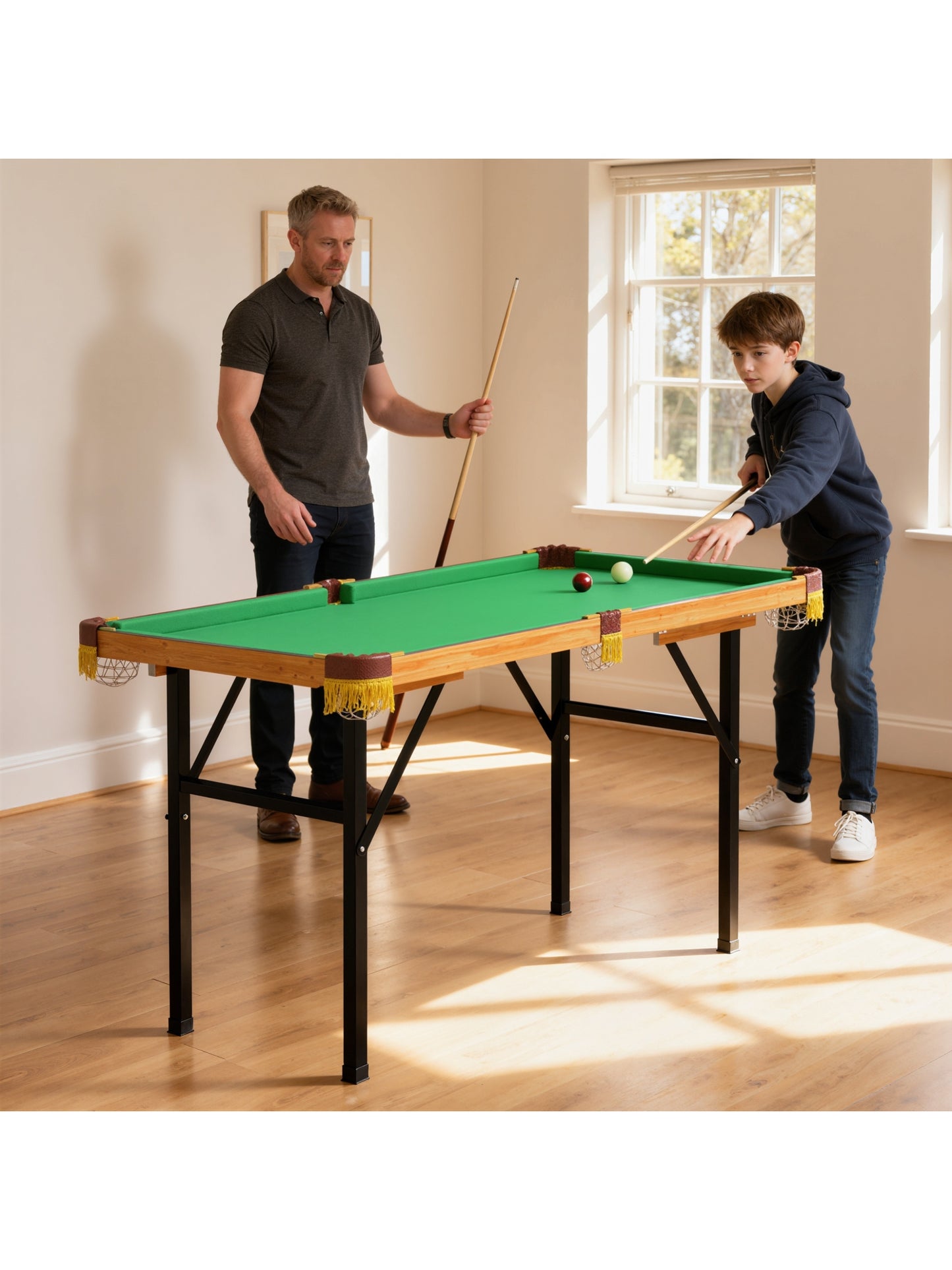 4FT Folding Pool Table, Mini Pool Game Billiards Table Set with 2 Cues, 16 Balls, Chalk, Triangle, Brush for Kids and Adults, Green