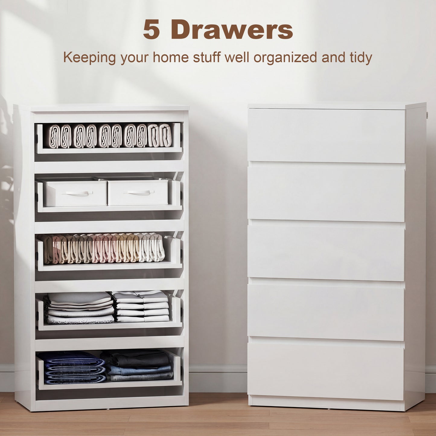 High Gloss Chest of Drawers, 5-Drawer Storage Cabinets, For Bedroom - White