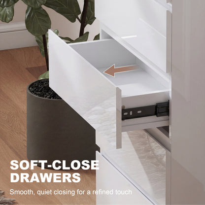 High Gloss Chest of Drawers, 5-Drawer Storage Cabinets, For Bedroom - White