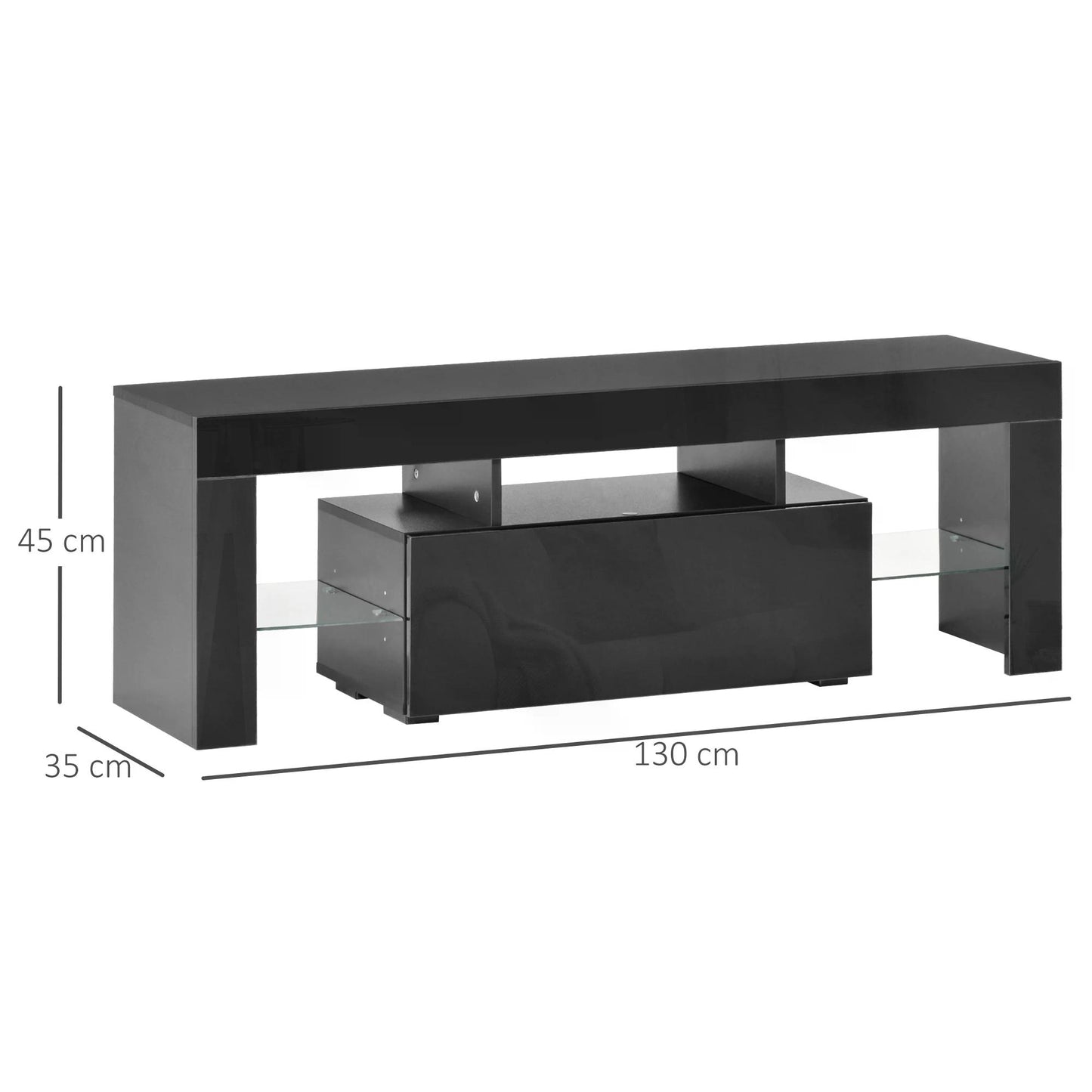 High Gloss TV Stand Cabinet with LED RGB Lights and Remote Control for 43"/50"/55" TV, Media TV Console Table with Storage Drawer and Shelf