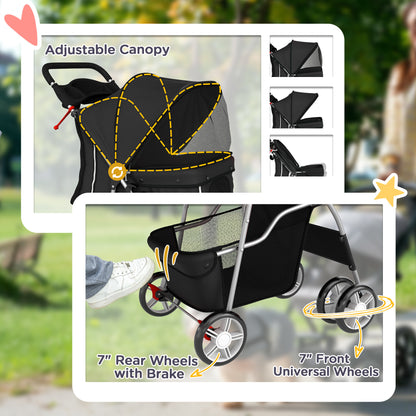 Pet Stroller Carrier Foldable Deluxe Walk Travel Dog, Black