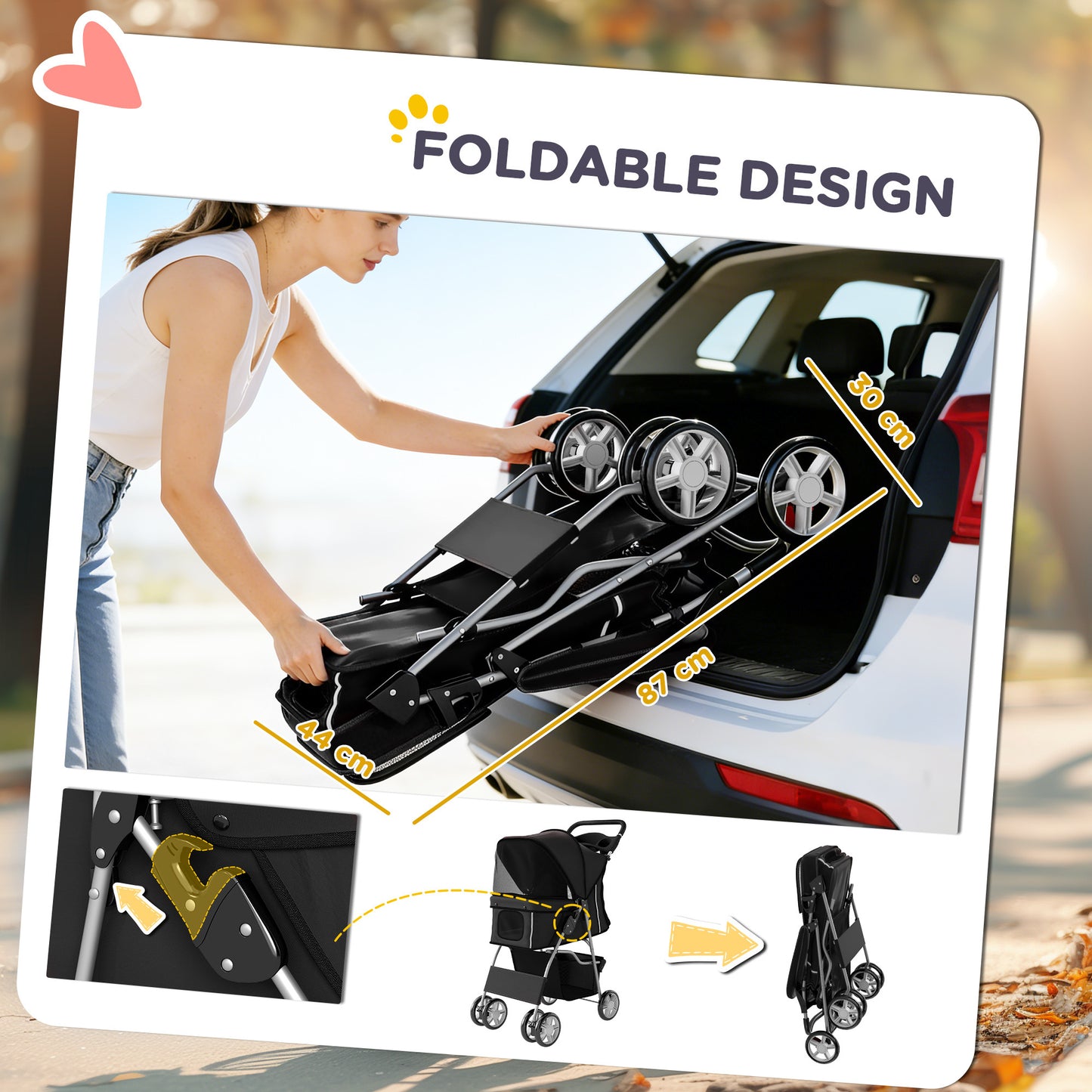 Pet Stroller Carrier Foldable Deluxe Walk Travel Dog, Black