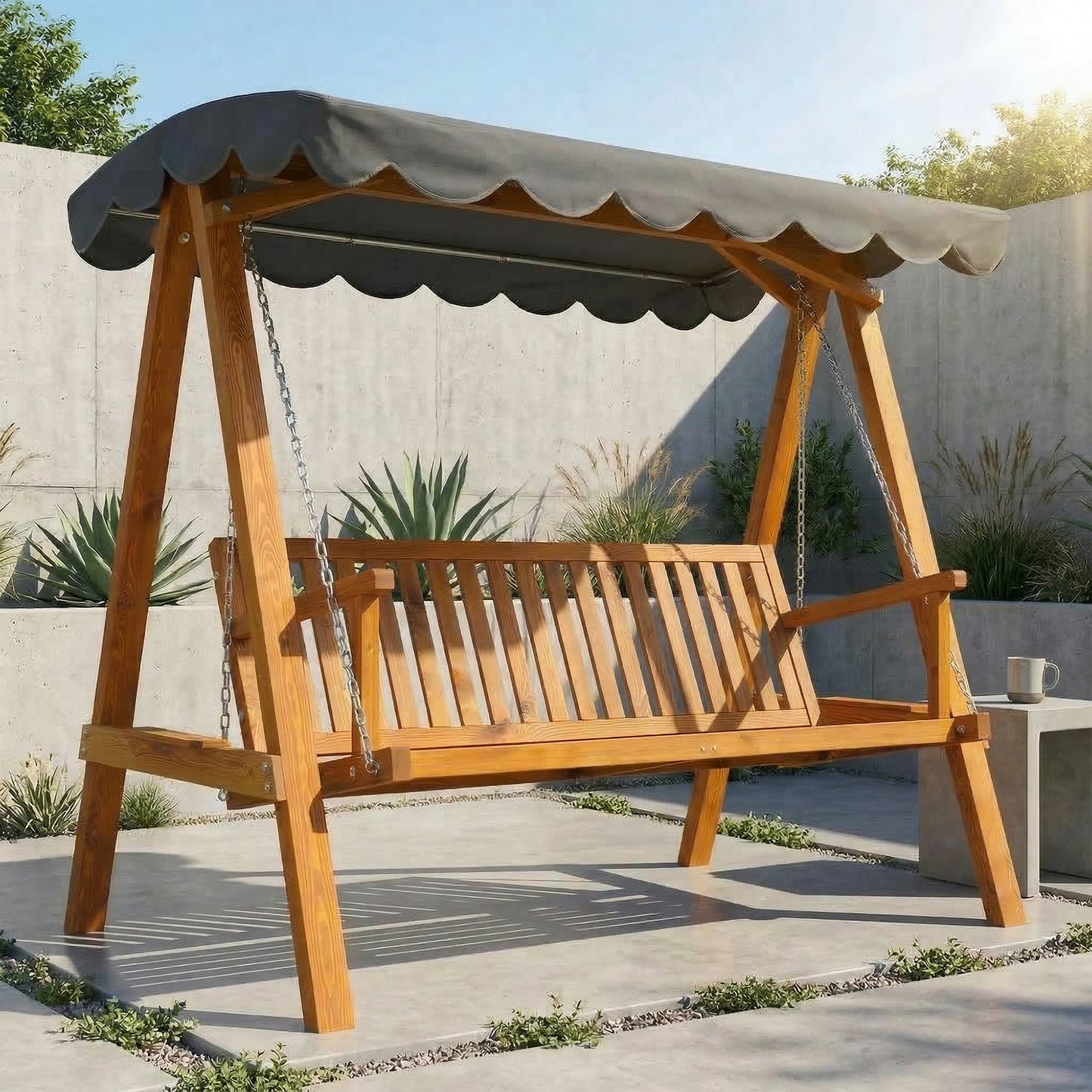 3 Seater Garden Swing Seat with Canopy, Outdoor Hammock Bench