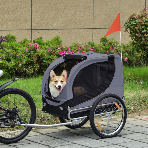 Dog Bike Trailer Steel Pet Cart Carrier for Bicycle Kit Water Resistant Travel Grey and Black