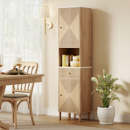 168 cm Tall Bathroom Cabinet with Drawer and Adjustable Shelves, Oak