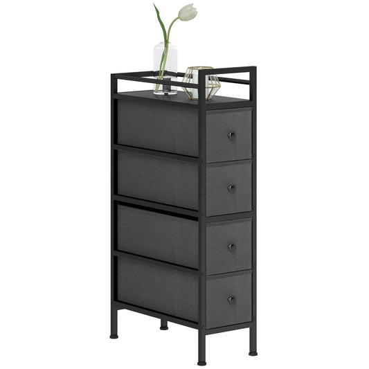 Narrow 4 Drawer Dresser with Steel Frame, Chest of Drawers, Black