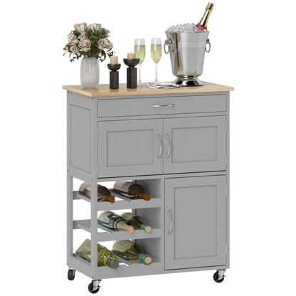 Rolling Kitchen Island Trolley Storage Cart w/ Rubberwood Top, Grey