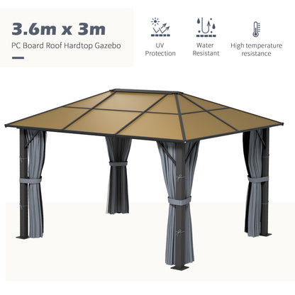 3 x 3.6m Hardtop Gazebo with Aluminium Frame and Curtains