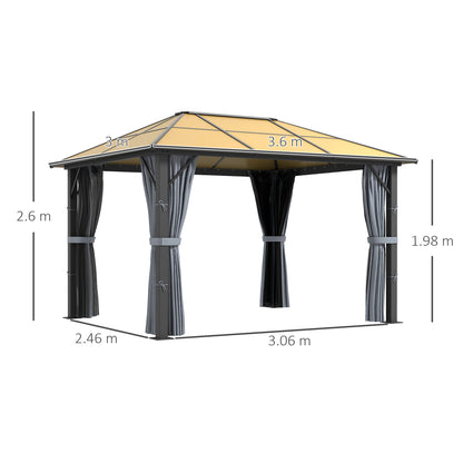 3 x 3.6m Hardtop Gazebo with Aluminium Frame and Curtains