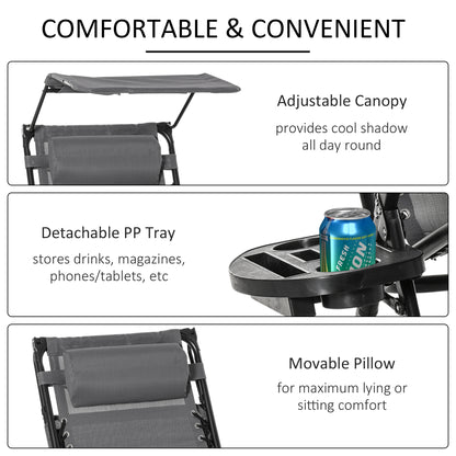 Garden Rocking Chair Folding Recliner Outdoor Adjustable Sun Lounger Rocker Zero-Gravity Seat with Headrest Side Holder Patio Deck - Grey