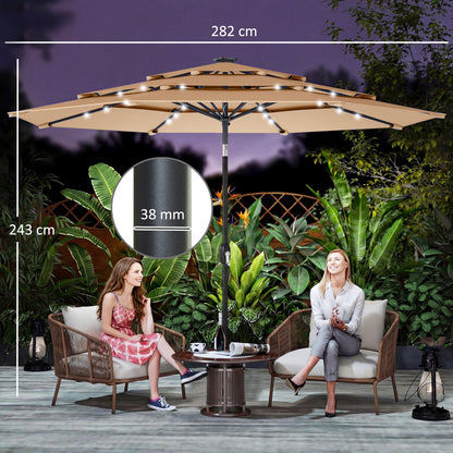2.8 m Garden Parasol Umbrella with Light, Patio Umbrella, Khaki
