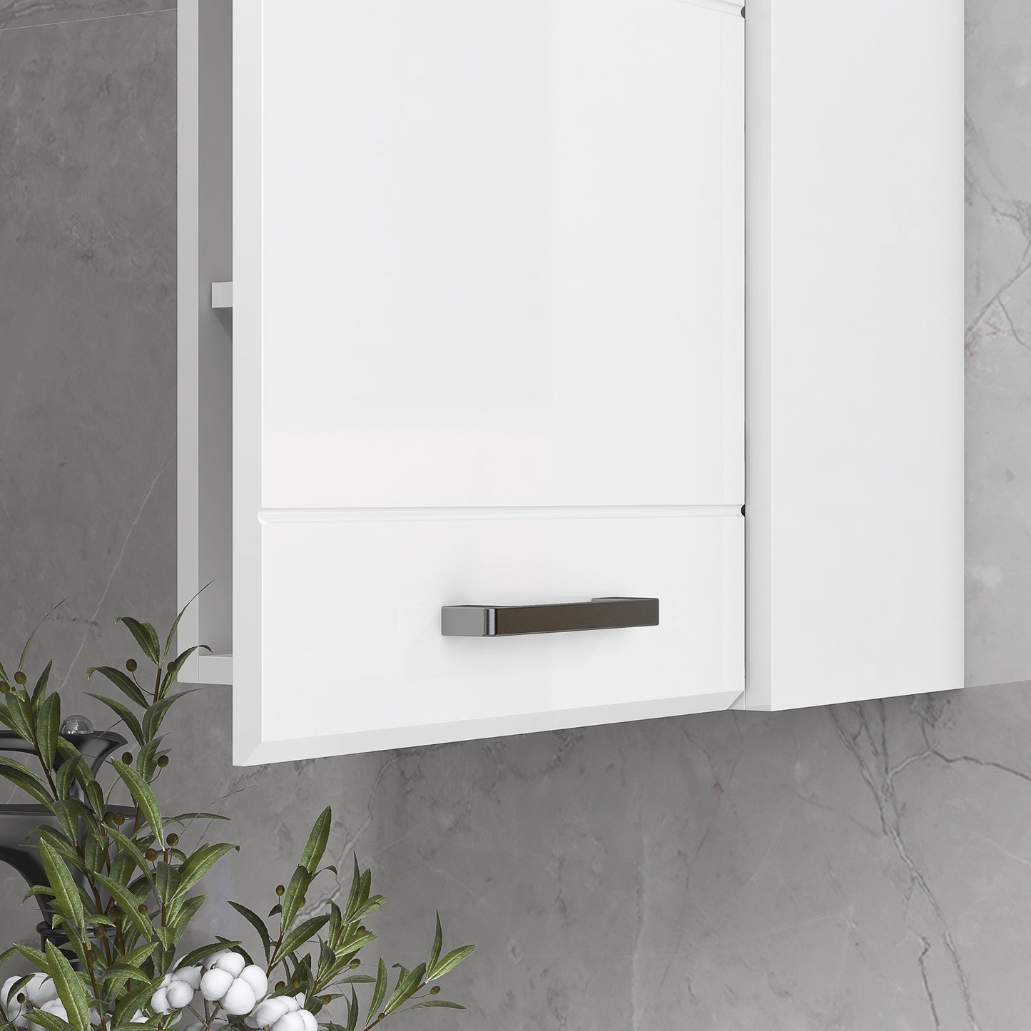 kleankin Bathroom Wall Cabinet, High Gloss Wall Mount Bathroom Storage Cabinet with Soft-Close Door, 3 Shelves, Adjustable Shelf for Hallway, Living Room, Over Toilet, 37x22.5x70 cm, White
