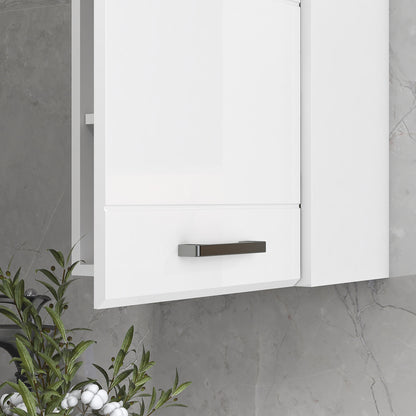 kleankin Bathroom Wall Cabinet, High Gloss Wall Mount Bathroom Storage Cabinet with Soft-Close Door, 3 Shelves, Adjustable Shelf for Hallway, Living Room, Over Toilet, 37x22.5x70 cm, White