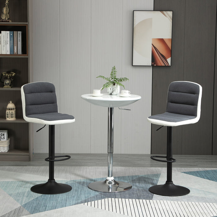 Bar stool Set of 2 Armless Adjustable Height Upholstered Bar Chair with Swivel Seat, Grey