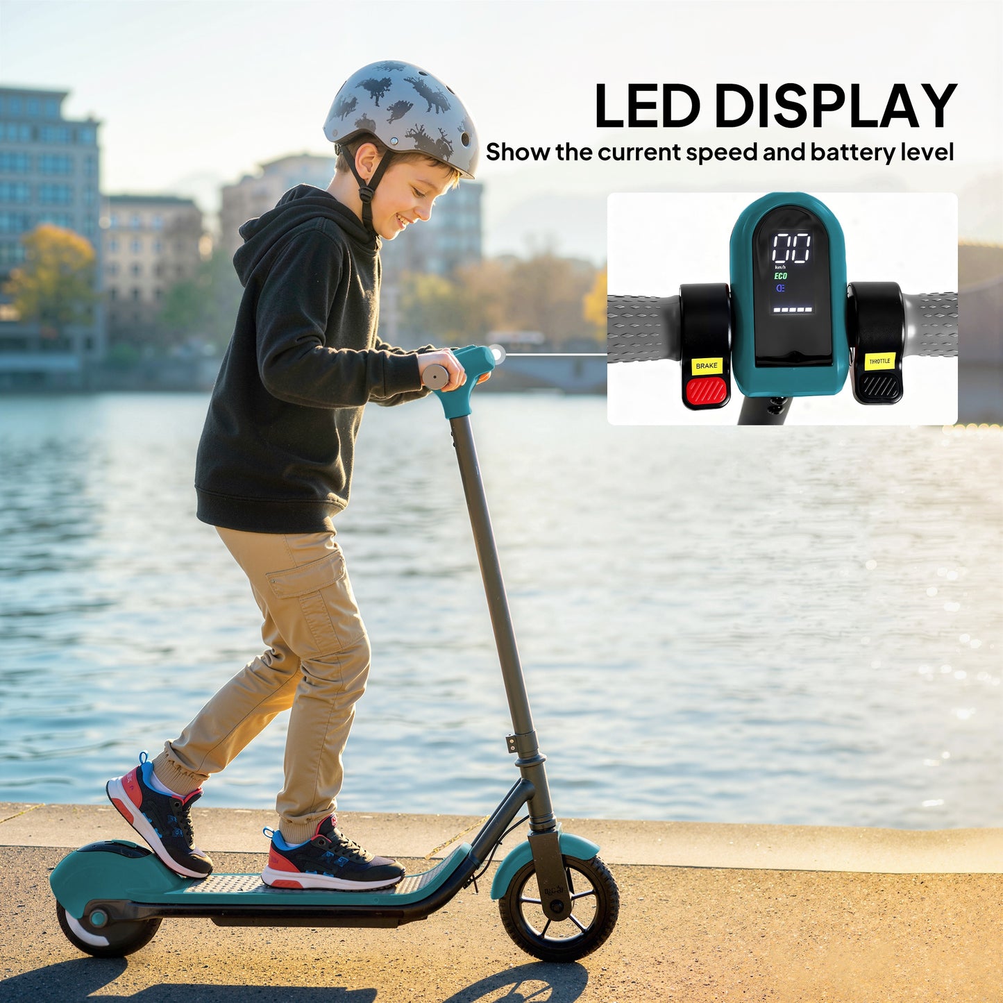Electric Scooter, Lightweight E Scooter with LED Display, Green