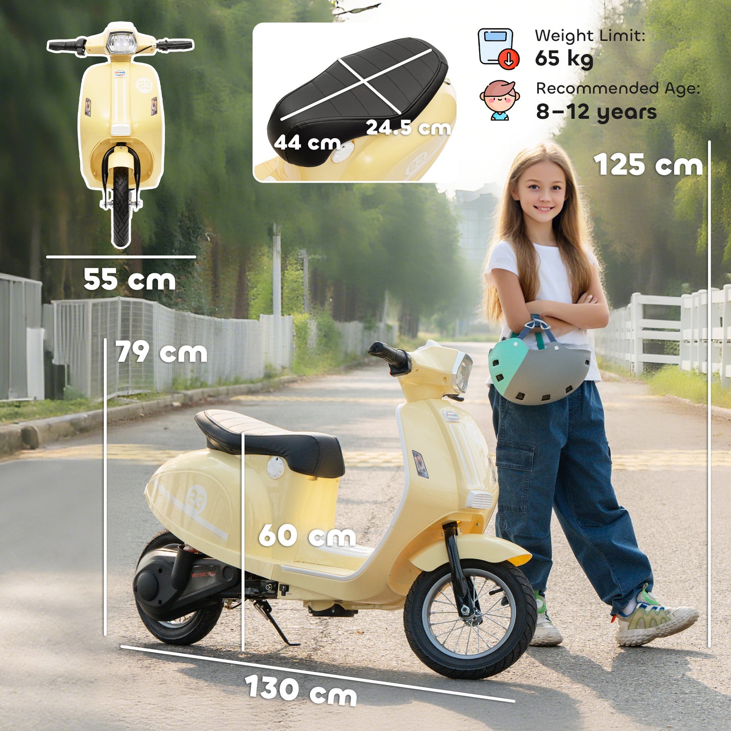 24V Battery Powered Ride on Motorcycle with Manual Throttle, Beige