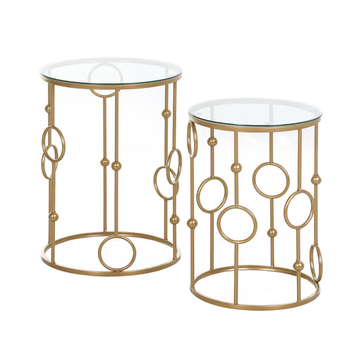 Round Coffee Tables Set of 2, Gold Nest of Tables with Tempered Glass Top, Steel Frame for Living Room, Gold