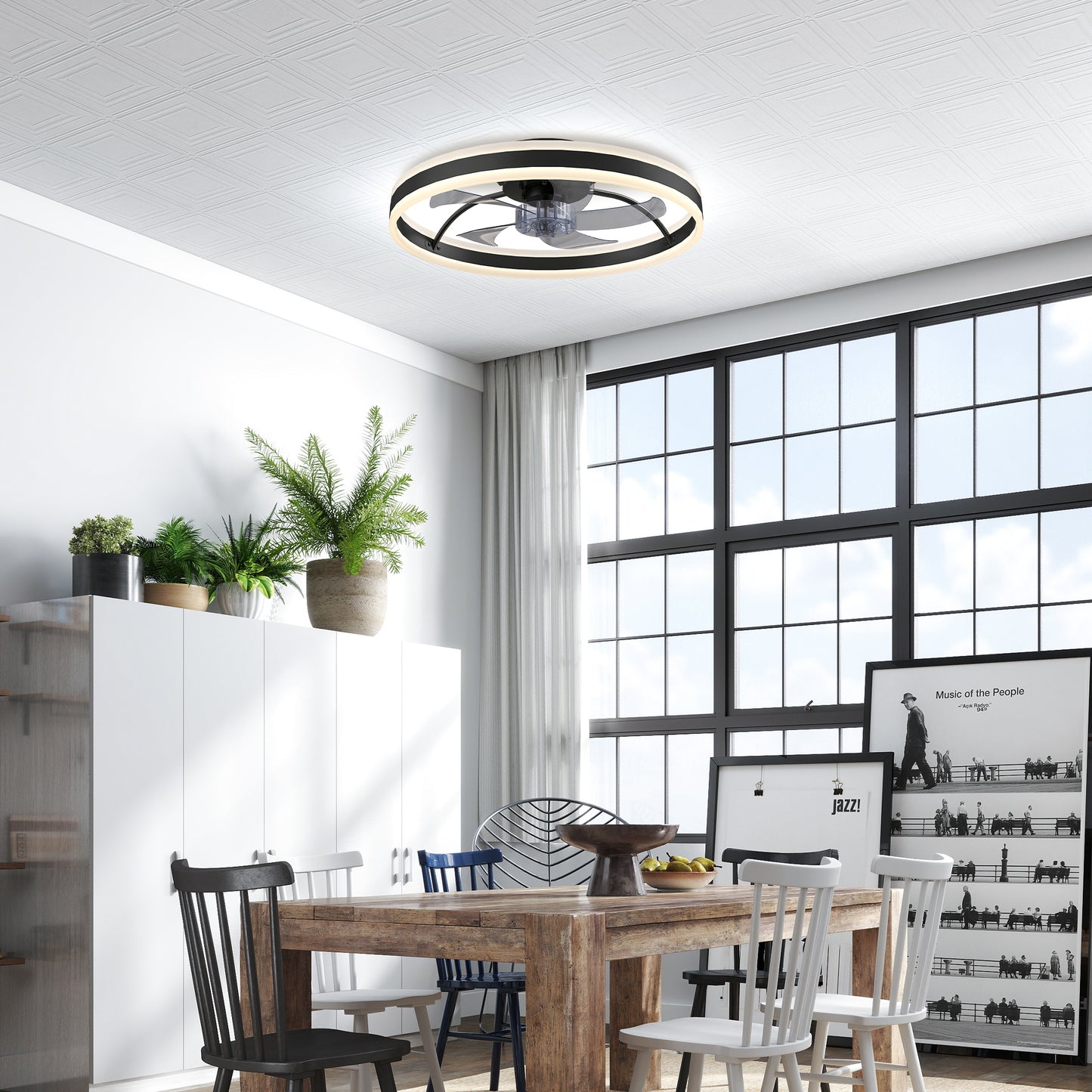 Ceiling Fan with Light and Remote, 3 Colour Temperatures, 50cm, Black