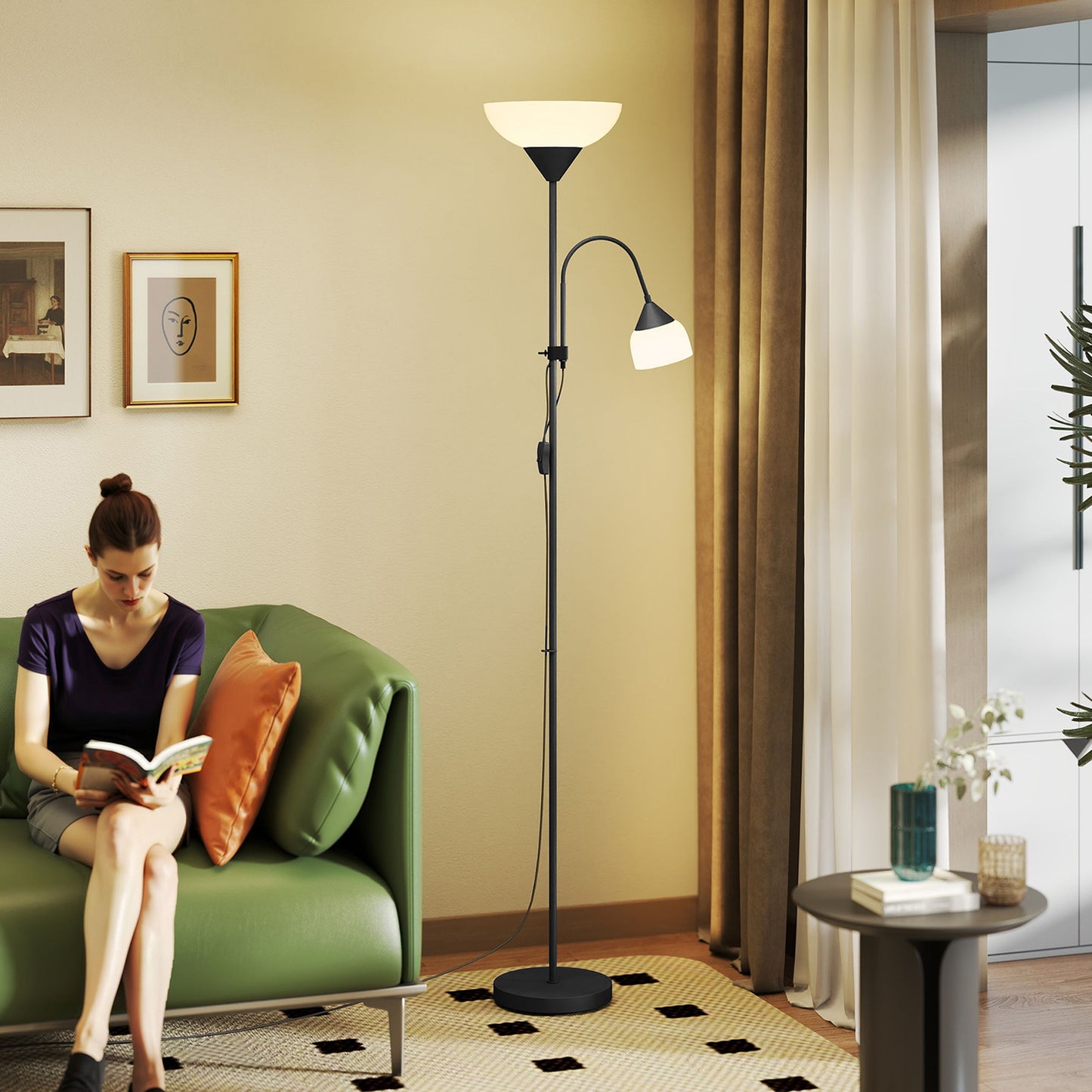 Mother-Child Floor Lamp Duo Light with 2 Switches and Round Base