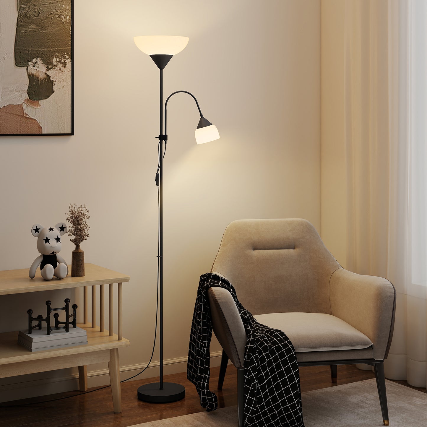 Mother-Child Floor Lamp Duo Light with 2 Switches and Round Base