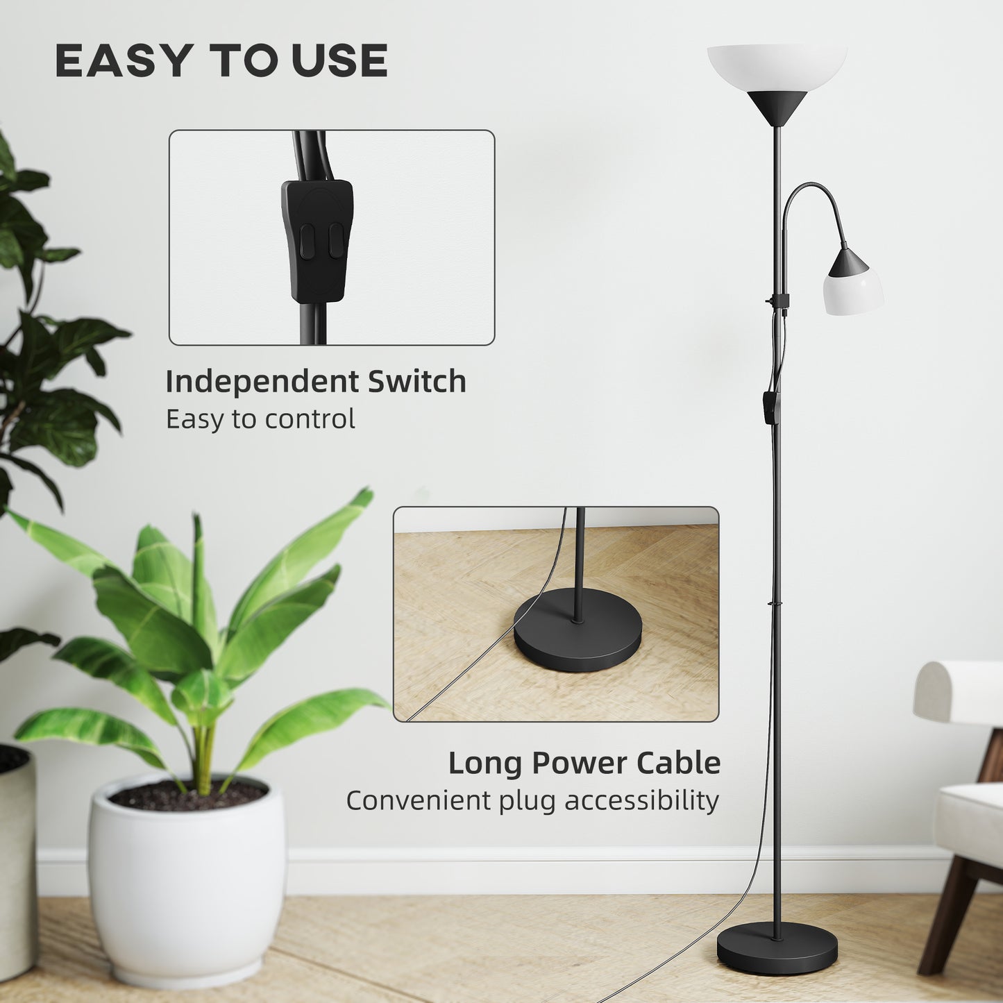 Mother-Child Floor Lamp Duo Light with 2 Switches and Round Base
