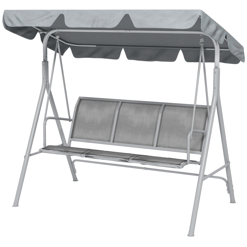 Metal Garden Swing Chair, 3-Seater Swing Seat, Patio Hammock Bench Canopy Lounger, Grey