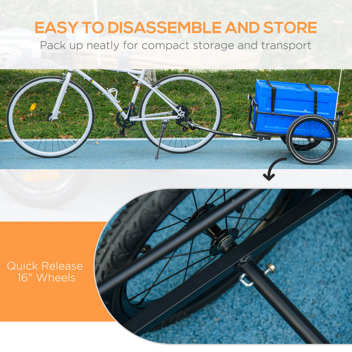 Steel Trailer for Bike, Bicycle Cargo Trailer with 65L Storage Box and Foldable Frame, Max Load 40KG, Blue