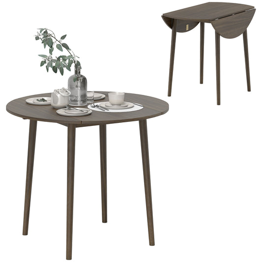 Foldable Dining Table, Round Drop Leaf Table, Wood Legs, Grey