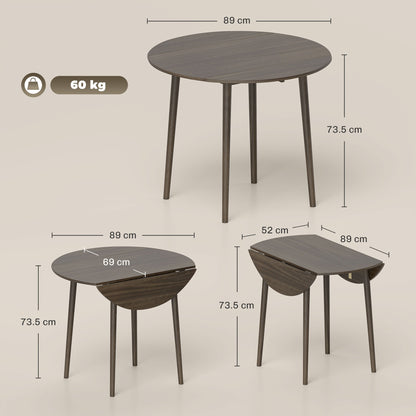 Foldable Dining Table, Round Drop Leaf Table, Wood Legs, Grey