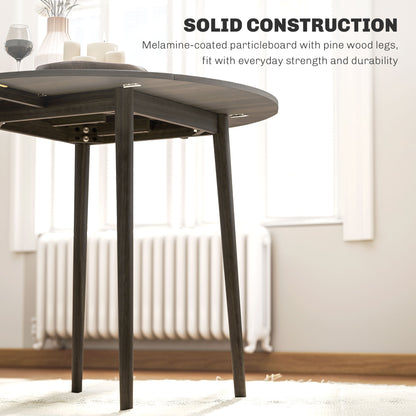 Foldable Dining Table, Round Drop Leaf Table, Wood Legs, Grey