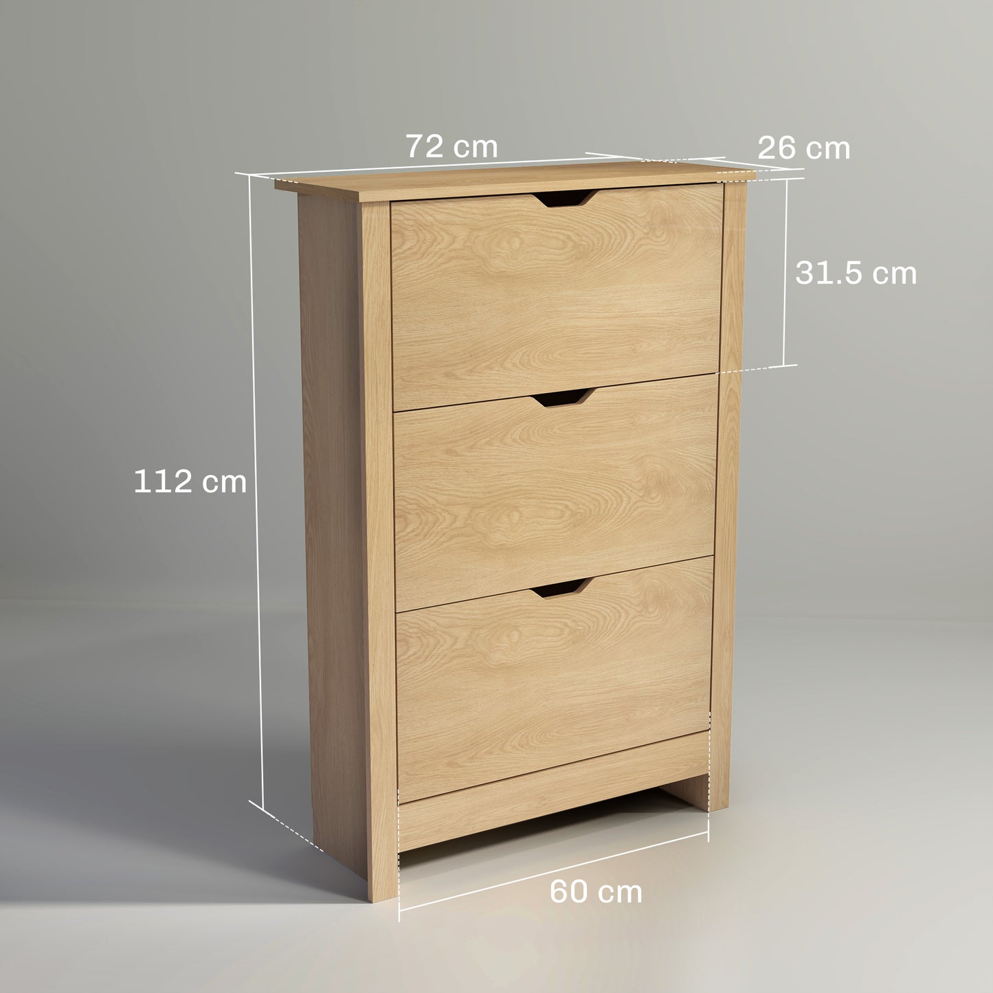 18-Shoe Storage Cabinet 6 Shelves 3 Drawers Natural Wood Finish