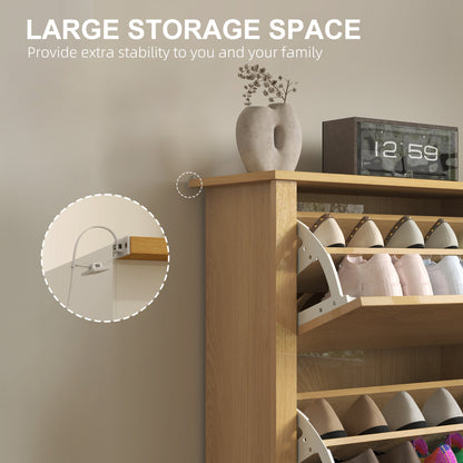 18-Shoe Storage Cabinet 6 Shelves 3 Drawers Natural Wood Finish